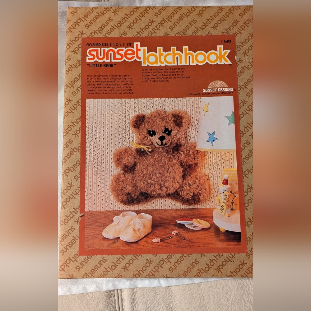 Vintage Sunset Latchhook Little Bear Craft Set #8433 Used Open Box Complete Set